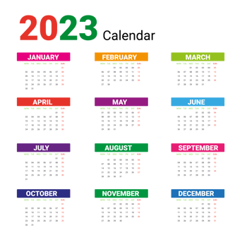 Calendar 2023 colorful happy new year png