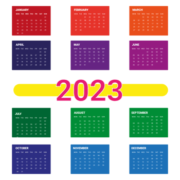 Calendar 2023 colorful happy new year png