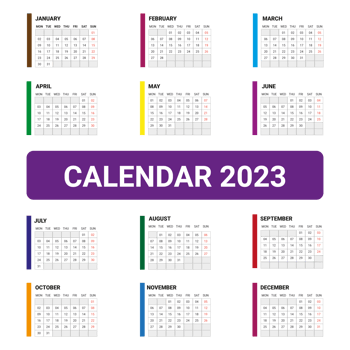 Calendar 2023 colorful happy new year png