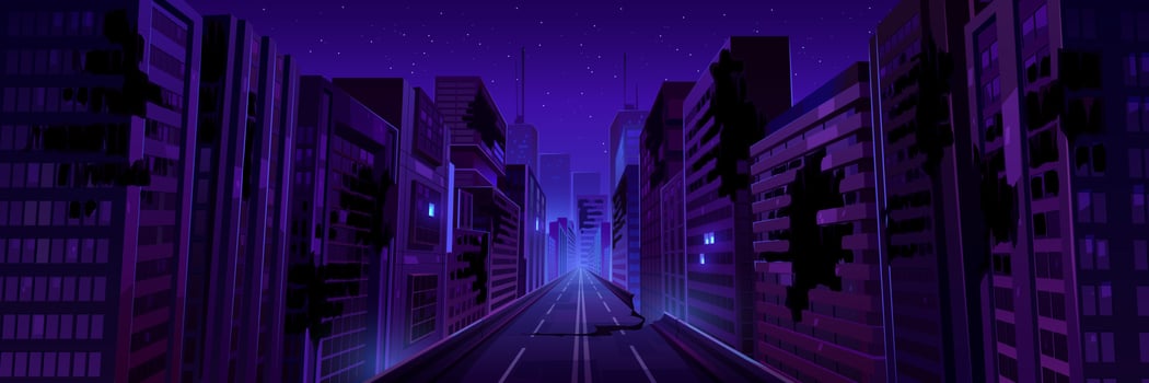 City street with broken buildings and ruins vector