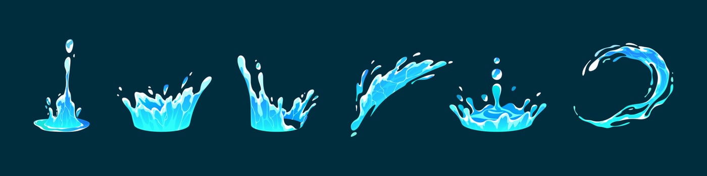 Liquid water splashes, falling aqua drops vector