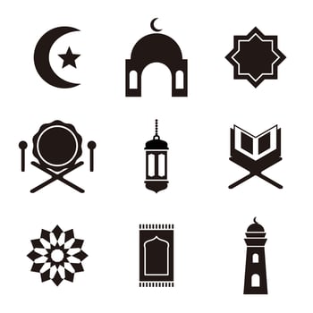set of islamic icons on white background flat design, islamic vector illustration for ramadan month.