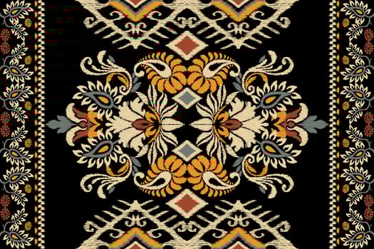 Ikat floral paisley embroidery on black background.geometric ethnic oriental pattern traditional.Aztec style abstract vector illustration.design for texture,fabric,clothing,wrapping,decoration,carpet.