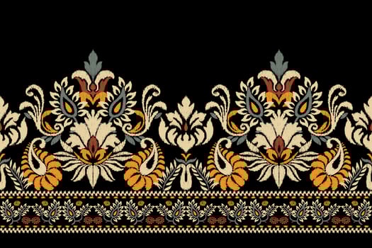 Ikat floral paisley embroidery on dark blue background.geometric ethnic oriental pattern traditional.Aztec style abstract vector illustration.design for texture,fabric,clothing,wrapping,scarf,sarong.