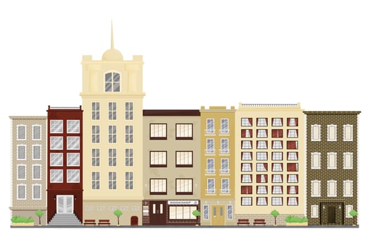 City street of seven houses vector