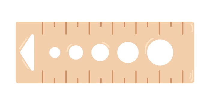 Vector woolen swatch ruler and needle gauge tool. Knitting tool in flat design.