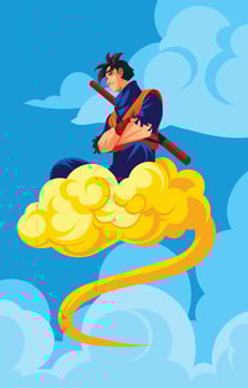 A Hero Riding a Golden Cloud vector