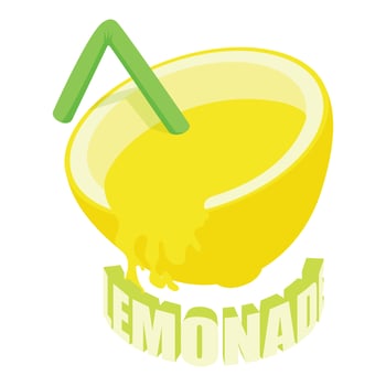 Lemonade icon isometric vector. Cold refreshing drink in lemon half with straw vector