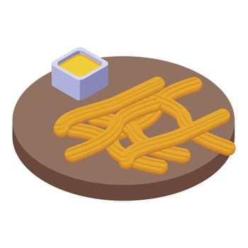 Churro sauce menu icon isometric vector. Spain food vector