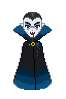 An 8 bit retro styled pixel art illustration of a blue vampire. png