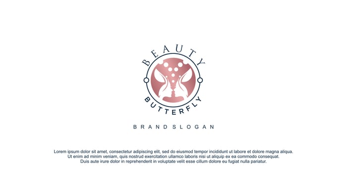 Beauty woman logo with butterfly unique element concept design premium vector