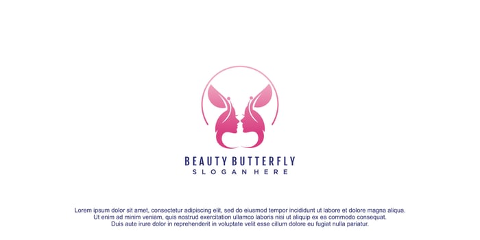 Beauty woman logo with butterfly unique element concept design premium vector