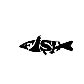 Fish letter with logo design illustration. Isolated on black background. Fish abstract icon design logo template vector