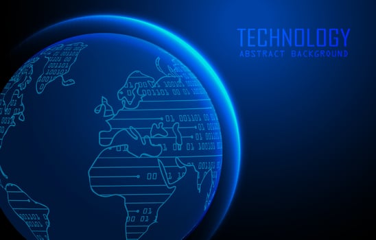Modern World Map Holograph on Technology Background vector