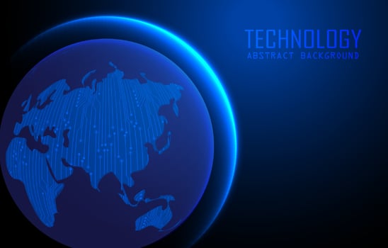 Modern World Map Holograph on Technology Background vector