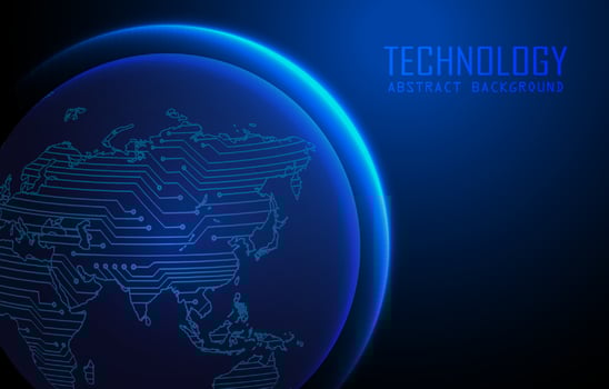 Modern World Map Holograph on Technology Background vector