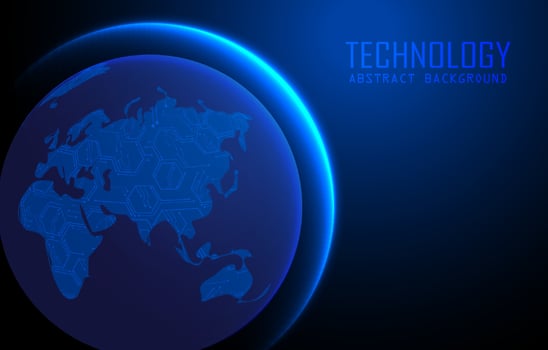 Modern World Map Holograph on Technology Background vector