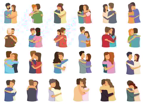 Warm embrace icons set cartoon vector. Couple hug vector