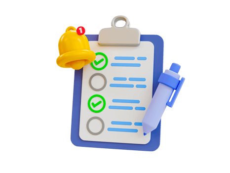 3d minimal To do list. Goal achievement concept. Checklist reminder. clipboard with a checklist, pen, and, bell icon. 3d illustration. png