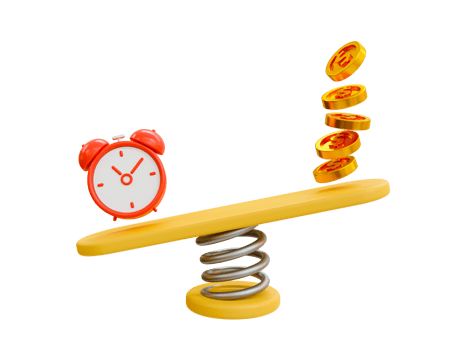Time is more valuable than money. Alarm-clock and money on the scales. 3d illustration. png