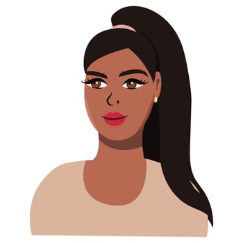 Afro woman vector portrait with stylish haircut. Black girl with turban on the head.