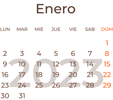 Calendar month january in spanish 2023 year. png