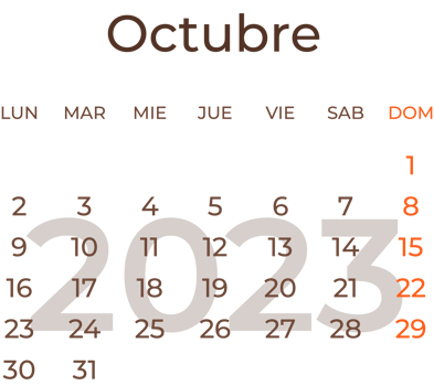 Calendar month october in spanish 2023. png