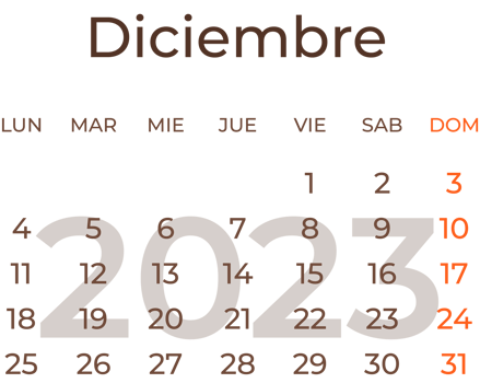 Calendar month december in spanish year 2023. png