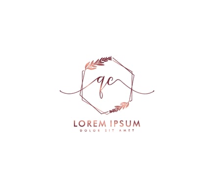 Initial letter QC Feminine logo beauty monogram and elegant logo design, handwriting logo of initial signature, wedding, fashion, floral and botanical with creative template vector