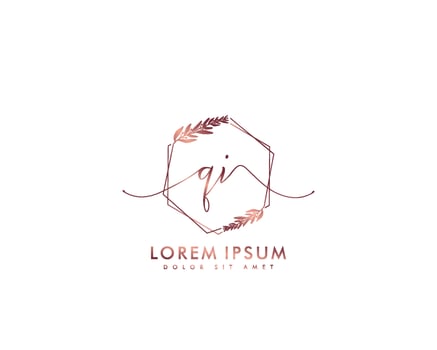 Initial letter QI Feminine logo beauty monogram and elegant logo design, handwriting logo of initial signature, wedding, fashion, floral and botanical with creative template vector