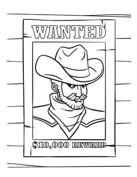Cowboy Wanted Poster Coloring Page for Kids vector