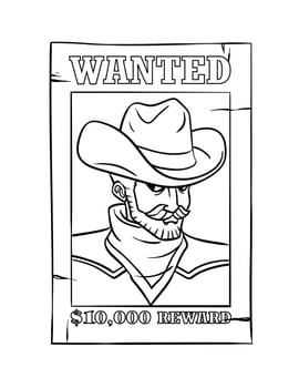 Cowboy Wanted Poster Isolated Coloring Page vector