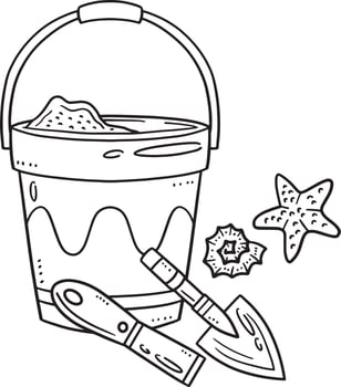 Summer Sand Castle Tools Isolated Coloring Page vector