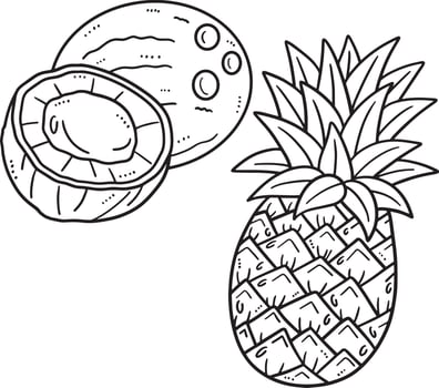 Coconut and Pineapple Isolated Coloring Page vector