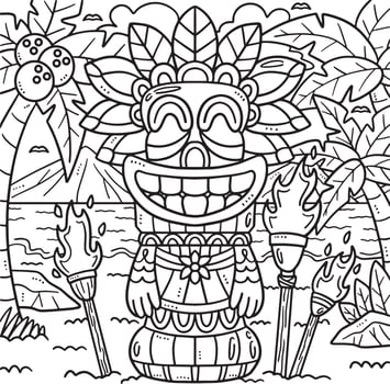 Summer Tiki Totem Pole Coloring Page for Kids vector