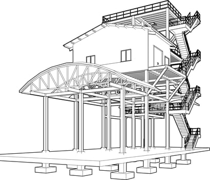 3D illustration of industrial building vector