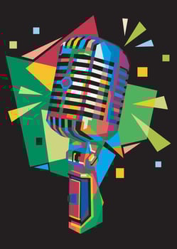 Retro vintage microphone vector on black background. pop art mic. Music, sound, record icon. Recording studio symbol. colorful vector illustration