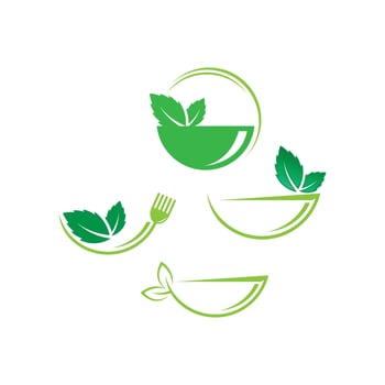 Organic logo. Leafs in hand logo. Natural products logo. Cosmetics icon. fork logo vector