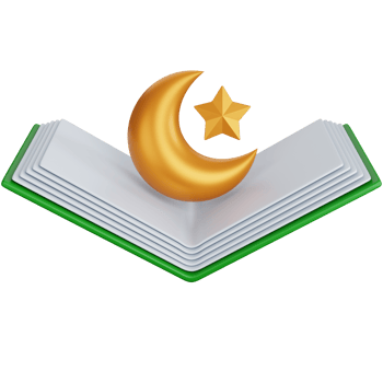 3D Rendering open the islamic book with moon and star symbols above isolated png