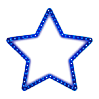 Blue billboard star shape with glowing neon light png