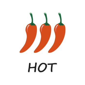 Spicy chili pepper orange sauce level hot. Traditional Mexican and Chinese spicy food in doodle style. Vector hand drawn illustration isolated on a white background.