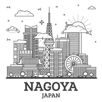 Outline Nagoya Japan City Skyline with Modern Buildings Isolated on White. Nagoya Cityscape with Landmarks. vector