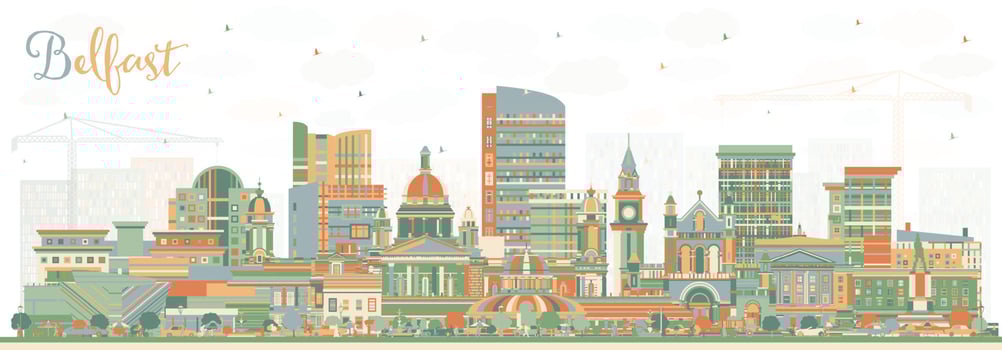 Belfast Northern Ireland City Skyline with Color Buildings. Vector Illustration. Belfast Cityscape with Landmarks.