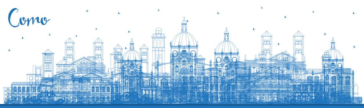 Outline Como Italy City Skyline with Blue Buildings. Vector Illustration. Business Travel and Concept with Historic Architecture.