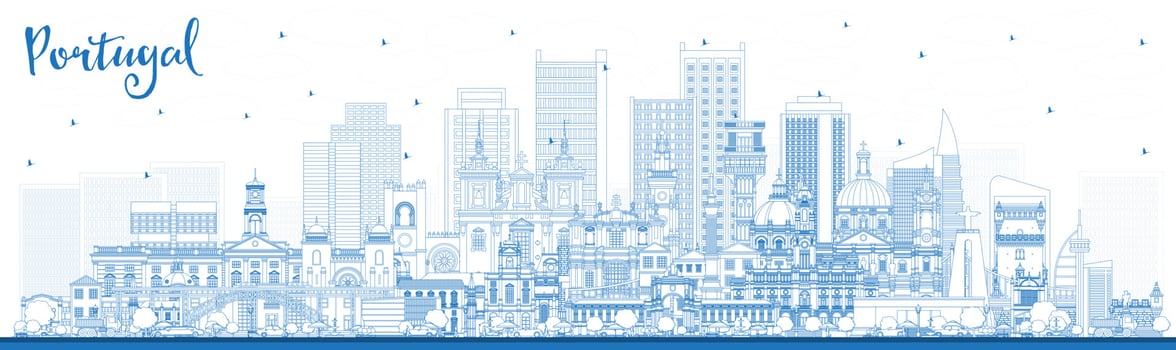 Portugal. Outline City Skyline with Blue Buildings. Vector Illustration. Concept with Modern and Historic Architecture. Portugal Cityscape with Landmarks.