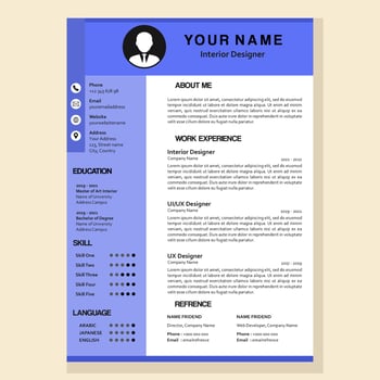 modern curriculum vitae template in vector with blue color