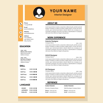 modern curriculum vitae template in vector with yellow and white color