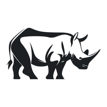 Black and white simple logo with a charming rhinoceros vector