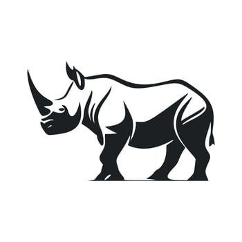Black and white simple logo with adorable rhinoceros vector