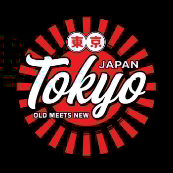 Tokyo japan typography slogan streetwear y2k style logo vector icon illustration. Kanji means Tokyo. Print, poster, fashion, tshirt, sticker
